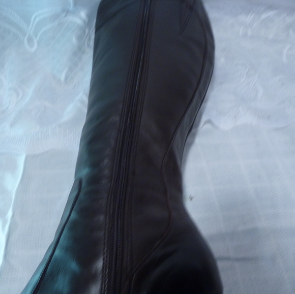 7.5 Dark Chocolate Leather High Heel Boots. - Picture 3 of 7